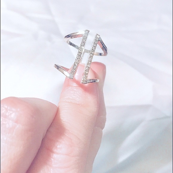 🆕💕Silver CZ Double Paved Bars Modern Geometric - Picture 5 of 16